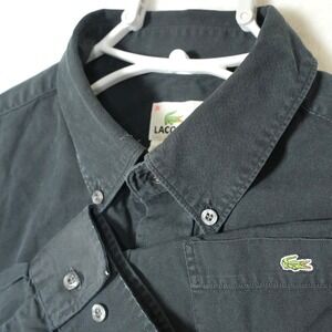 Lacoste Button Down Shirt Women's Size 38 Black Long‎ Sleeve Green Gator Casual